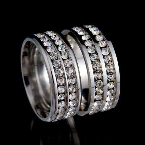 Stainless Steel Rhinestone Ring Size 9