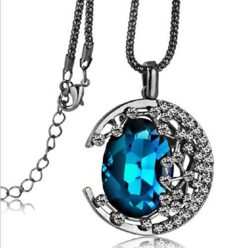 Retro Crystal Moon Long Pendant Sweater  Necklace