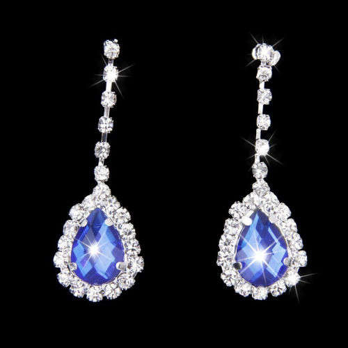 Elegant Blue Waterdrop Shaped Rhinestone Earring and Necklace Set