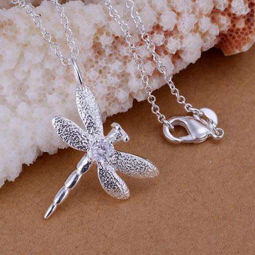 Pretty Silver Dragonfly Themed Necklace