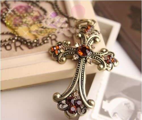 Bronze Retro Gothic Cross Necklace Pendant Chain