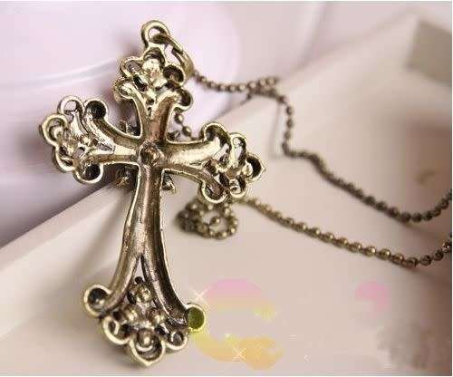 Bronze Retro Gothic Cross Necklace Pendant Chain