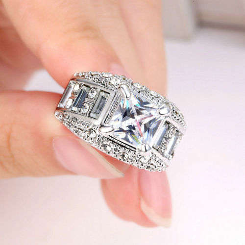 Elegant Silver Sapphire Ring Size 9