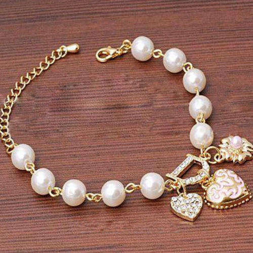 Pearl Love Heart Flower Crystal Bracelet