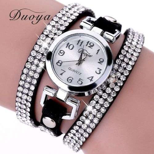 Leather Wrap Crystal Bracelet Watch