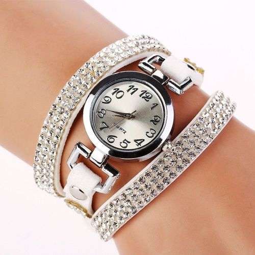 Leather Wrap Crystal Bracelet Watch