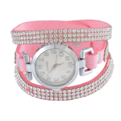 Leather Wrap Crystal Bracelet Watch