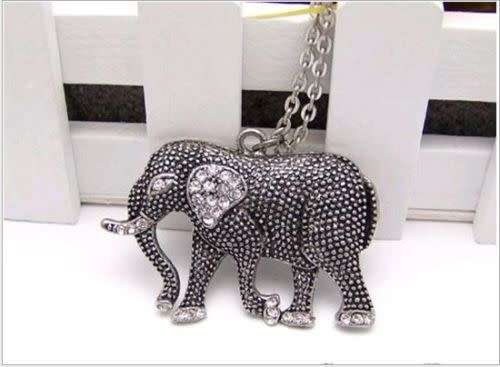 Cute Elephant Pendant Rhinestone Opal Sweater Long Chain Necklace