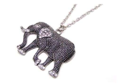 Cute Elephant Pendant Rhinestone Opal Sweater Long Chain Necklace