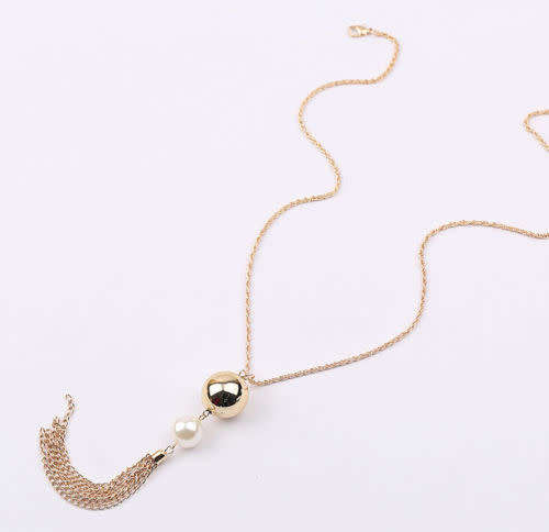 Pearl Pendant Necklace Long Silver or Gold Tassel Sweater Chain