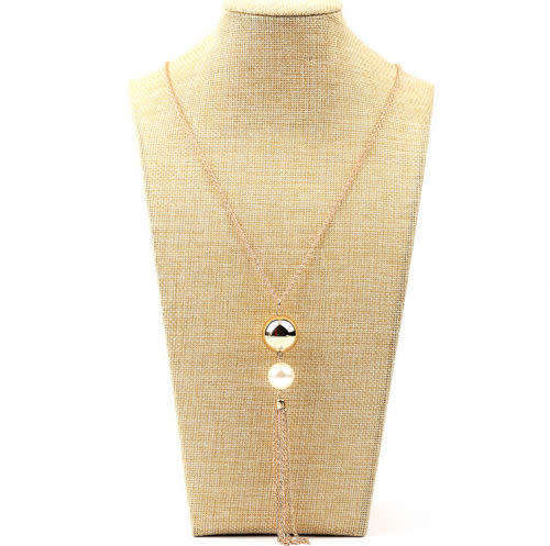 Pearl Pendant Necklace Long Silver or Gold Tassel Sweater Chain