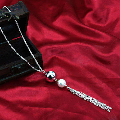 Pearl Pendant Necklace Long Silver or Gold Tassel Sweater Chain