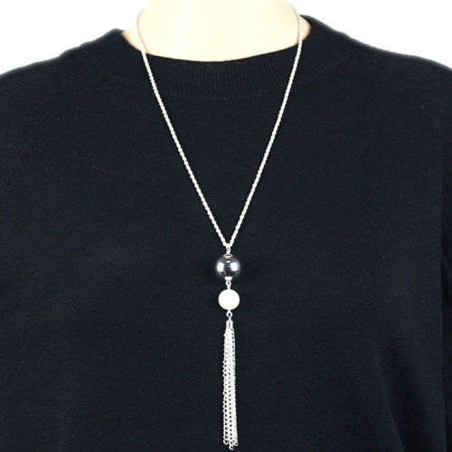Pearl Pendant Necklace Long Silver or Gold Tassel Sweater Chain
