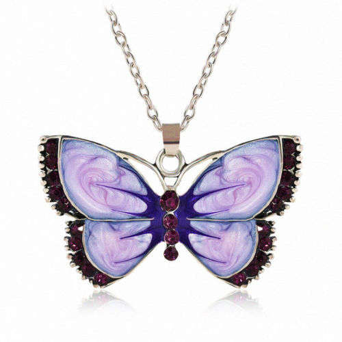 Glitzy Butterfly Crystal Silver Necklace