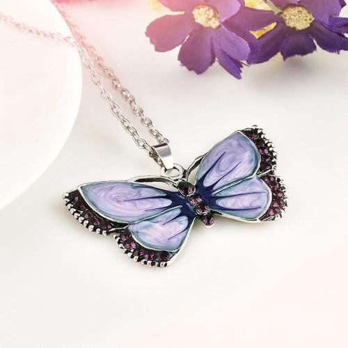Glitzy Butterfly Crystal Silver Necklace