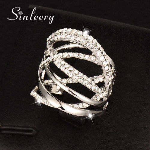 Twisted Silver Paved Crystal Ring