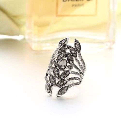 Vintage Crystal Rhinestone Ring Silver or Bronze