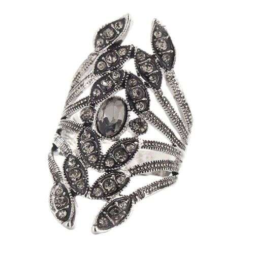 Vintage Crystal Rhinestone Ring Silver or Bronze