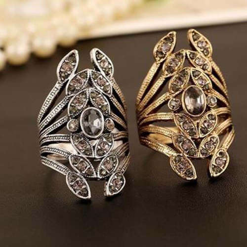 Vintage Crystal Rhinestone Ring Silver or Bronze