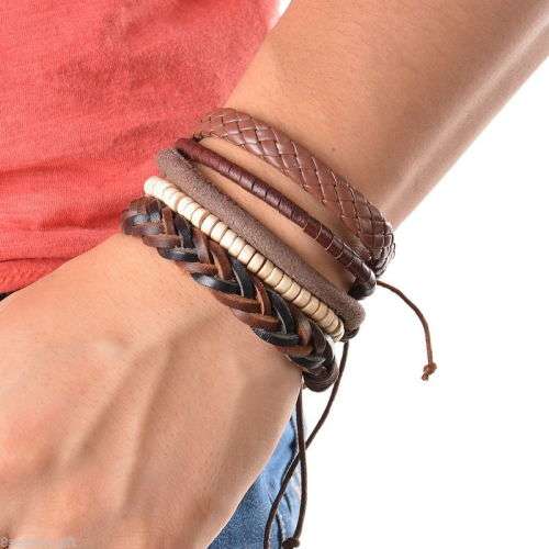 Braided Leather 5 Piece Bracelet