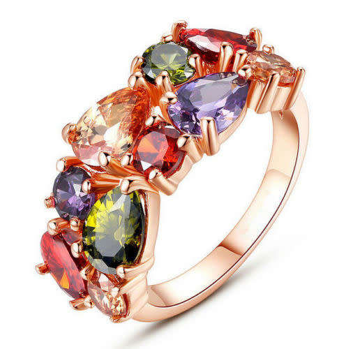 Dazzling Colorful Rhinestone Crystal Ring Size 6-8