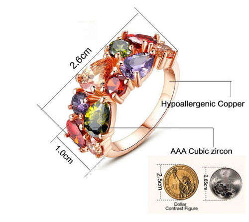 Dazzling Colorful Rhinestone Crystal Ring Size 6-8