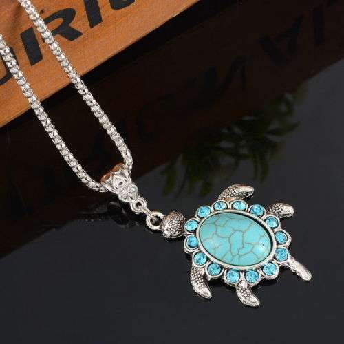 Crystal & Rhinestone Turquoise Turtle Necklace