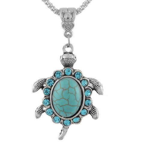 Crystal & Rhinestone Turquoise Turtle Necklace
