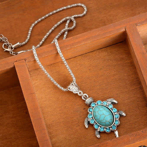 Crystal & Rhinestone Turquoise Turtle Necklace