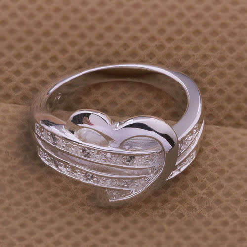 Whimsical Silver Rhinestone Heart Ring