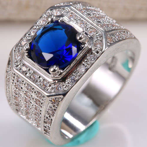 925 Silver Blue Sapphire Cluster Ring Size 7, 8 & 9