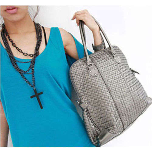 Cross Pendant Black Long Chain Necklace