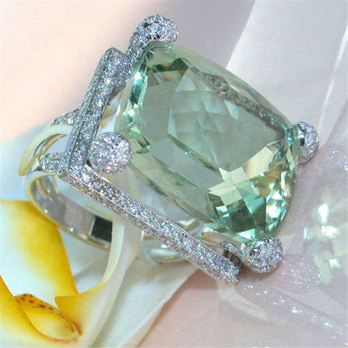 Elegant Silver Prehnite Ring Size 7 or 8