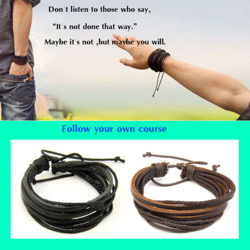 Brown Leather Wrap Braided Wristband