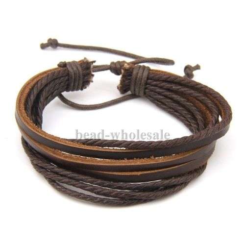 Brown Leather Wrap Braided Wristband