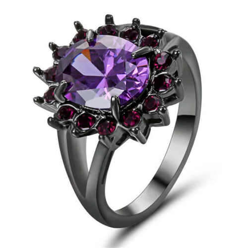 Delicate Amethyst Black Gold Filled Ring