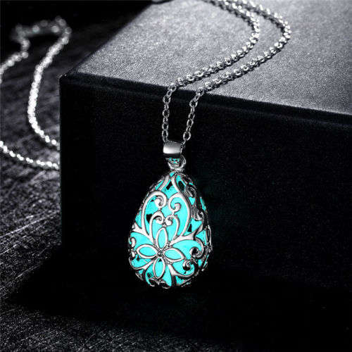 Glow In Dark Locket Silver Hollow Necklace