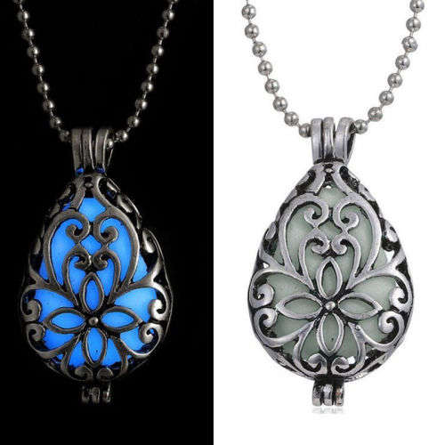 Glow In Dark Locket Silver Hollow Necklace