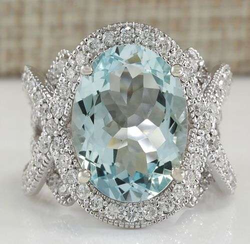 Women Fashion Silver Plated Oval Cut Aquamarine Gem Ring