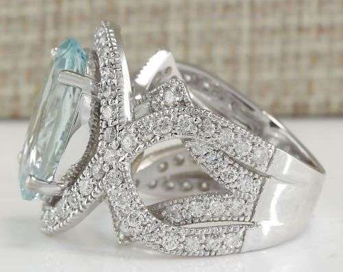 Women Fashion Silver Plated Oval Cut Aquamarine Gem Ring