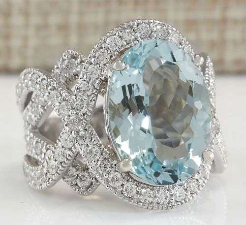 Women Fashion Silver Plated Oval Cut Aquamarine Gem Ring