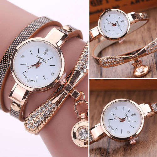 Elegant Faux Leather Rhinestone Analog Quartz Wrist Watches