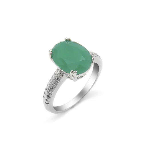 Silver Agate and Rhinestone Whimsical Ring