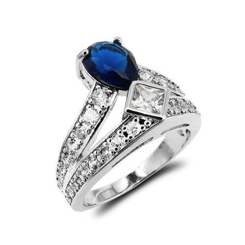 Exquisite Crown Style Topaz & Rhinestone Ring