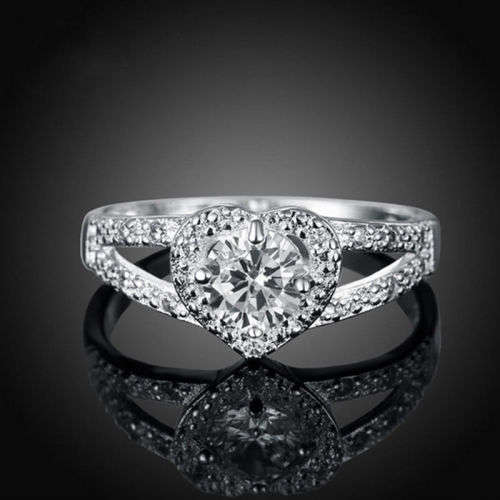 Silver Heart Crystal Rhinestone Ring