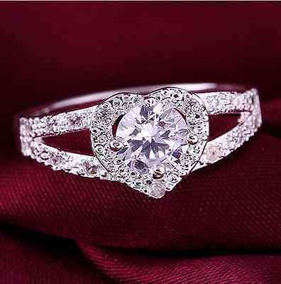 Silver Heart Crystal Rhinestone Ring