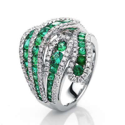 Emerald Silver Cluster Ring