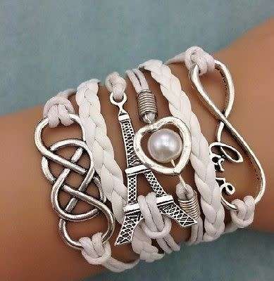 Infinity LOVE Heart Eiffel Tower Friendship Leather Charm Bracelet