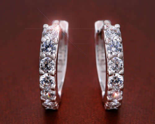 White Crystal Ear Small Hoop Earrings