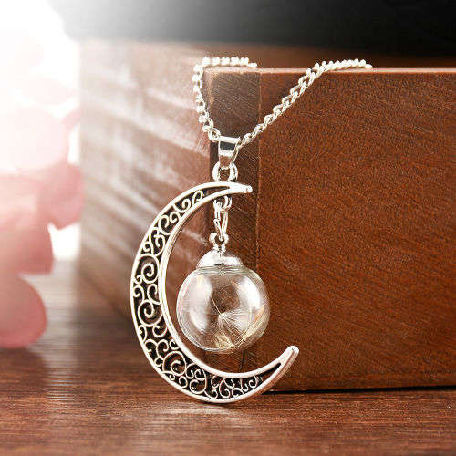 Wish Glass Real Dandelion Seeds In Glass Wish Bottle Chain Necklace Pendant